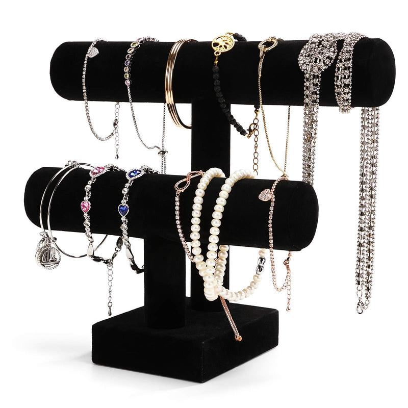 [Australia] - ShellKingdom Jewelry Display, 2 Tier Jewelry Holder for Necklace Bracelet and Watch Display, Table Top Holder Display Stand,Velvet T Bar Jewelry Tower (2 tier) 