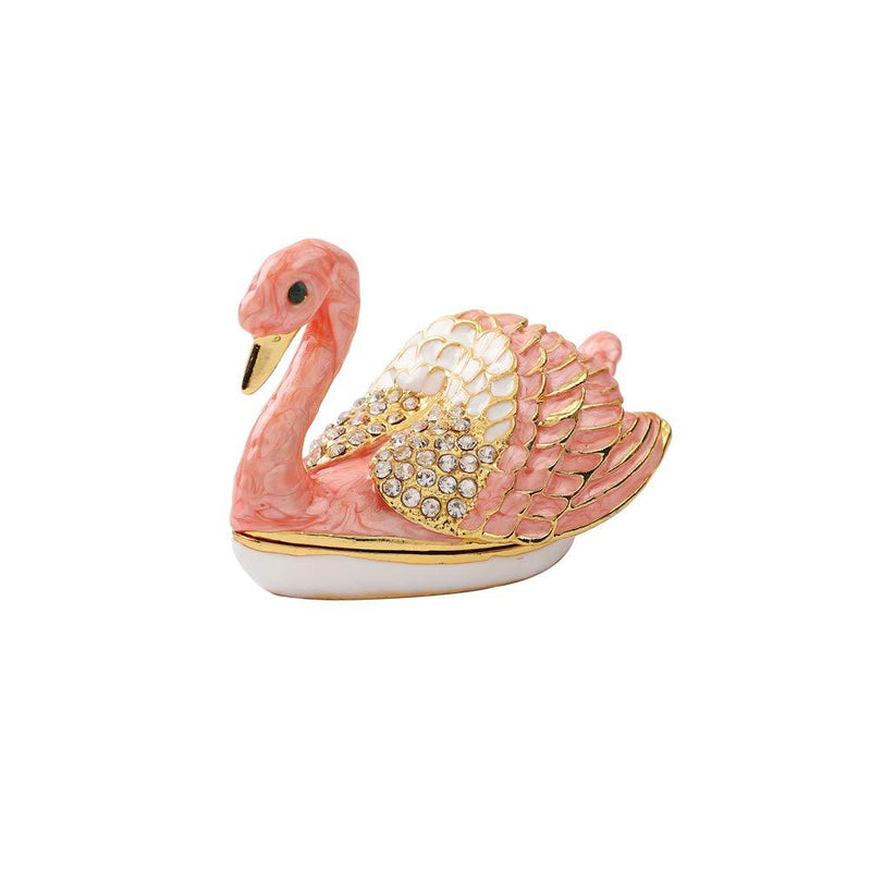 [Australia] - Furuida Swan Trinket Box Hinged Hand-Painted with Crystal Figurine Animal Ring Holder Ornaments Craft Gift for Home Decor (Pink) Pink 