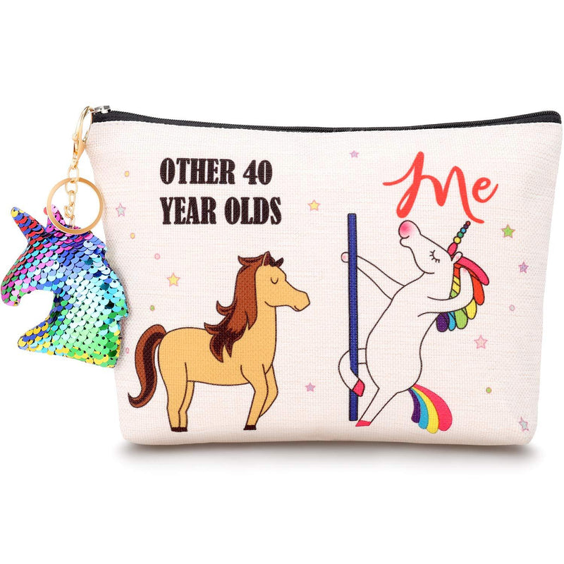 [Australia] - Birthday Cosmetic Bag Birthday Makeup Bag and Unicorn Flip Sequin Keychain for Women, Mom, Wife, Friend, Sister, Her, Colleague, Coworker (40th Print) 40th Print 