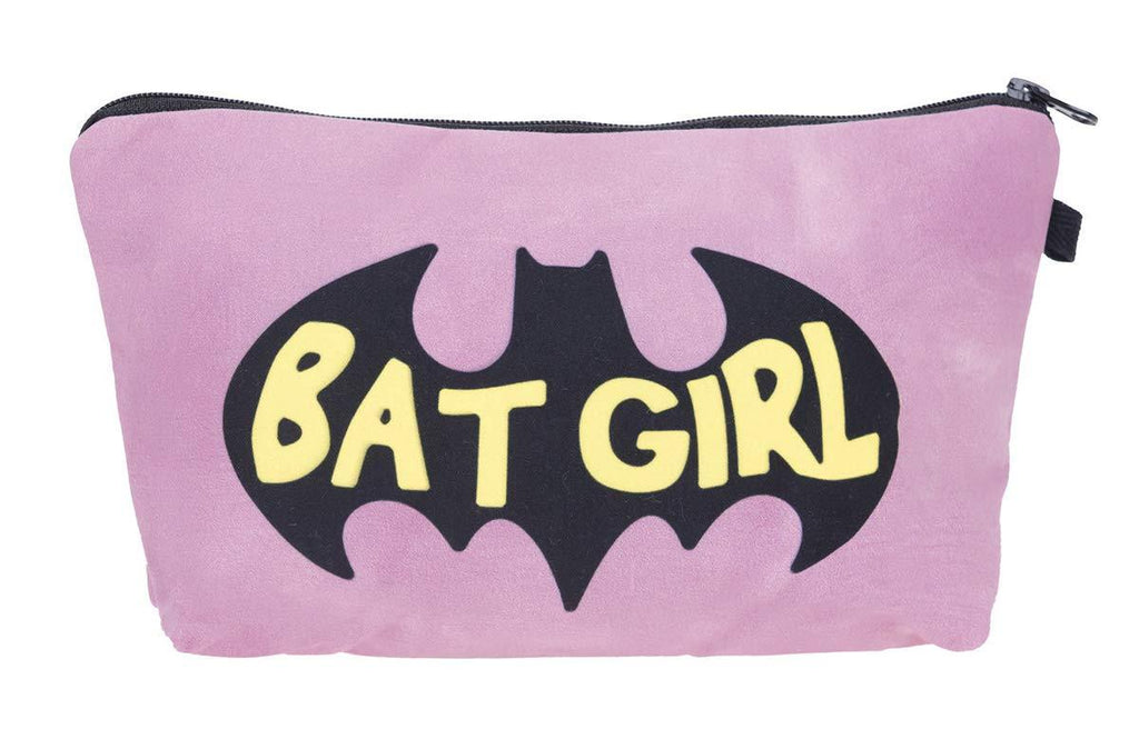 [Australia] - Makeup Printed Canvas Cosmetic Bag Travel Bag Large Capacity Print Cotton and Linen Cosmetic Pouch with Zipper for Lipstick Eyeliner Cash Cards Purse (Batgirl Pink) Batgirl Pink 