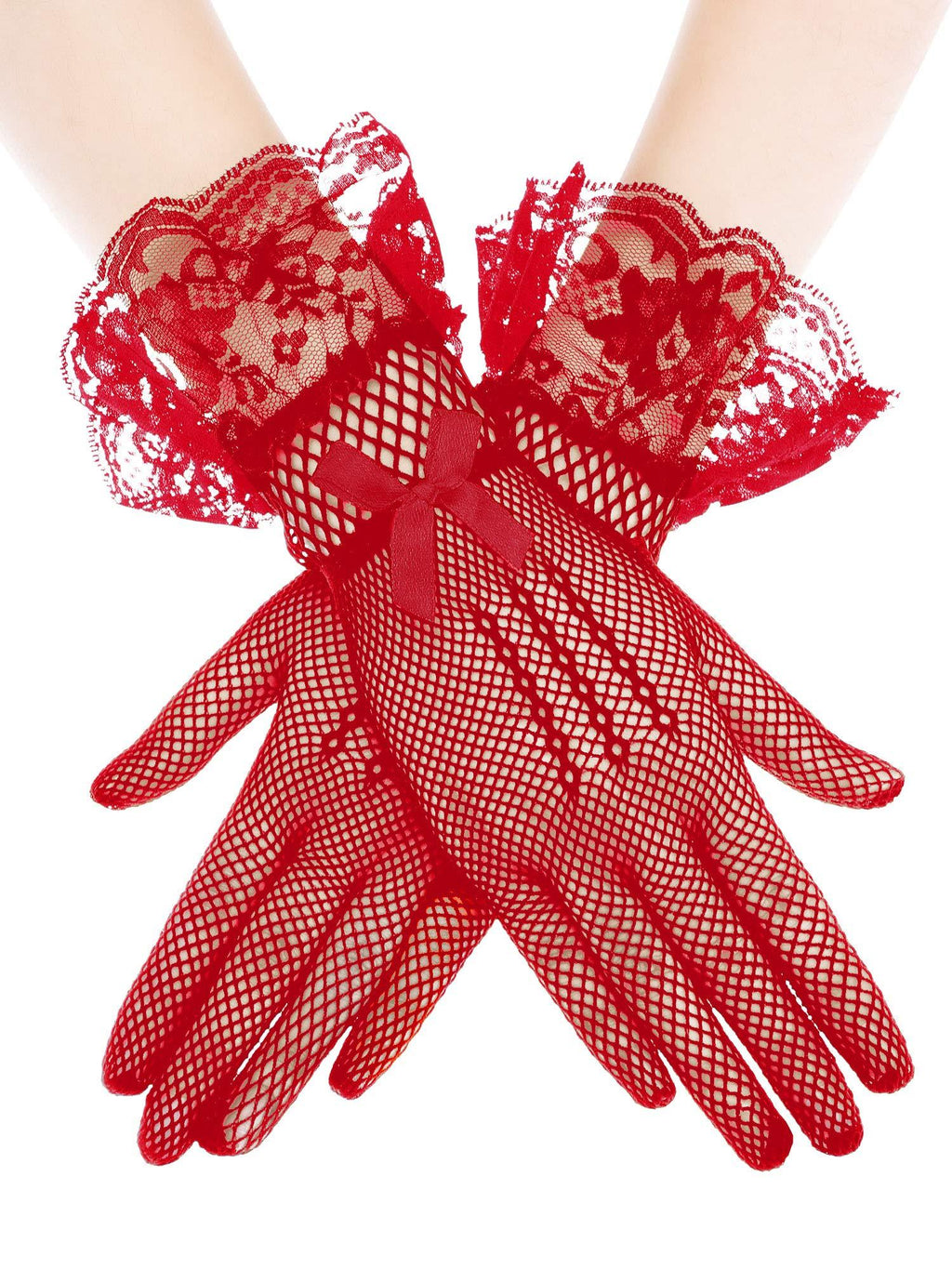 [Australia] - SATINIOR Ladies Lace Gloves Elegant Short Gloves Courtesy Summer Gloves for Wedding Dinner Parties Wine Red 