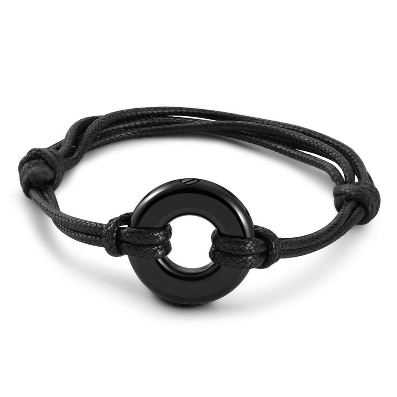 [Australia] - AllerPierce Cremation Urns Bracelet for Ashes Memorial Bracelets Circle of Life Eternity Jewelry for Men Women Black-Unengraved 