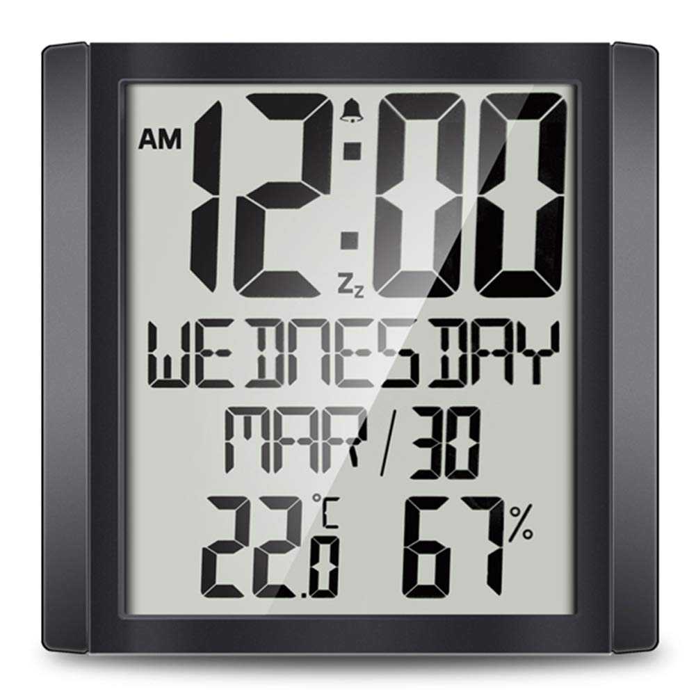 [Australia] - Number-one Slim Calendar Digital Wall Clock with 8.8'' HD TN Large Display, Indoor Digital Temperature & Humidity Display, Full Calendar and Snooze Function for Home Office (Black) 