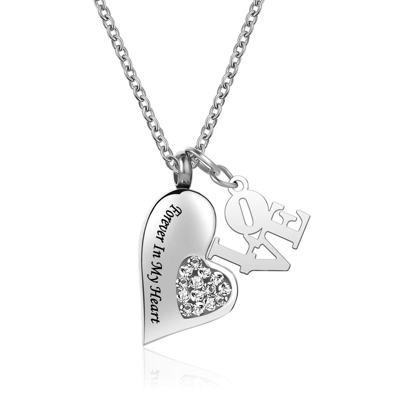 [Australia] - LuxglitterLin Forever In My Heart Urn Necklace Crystal Cremation Ash Holder Love charm Keepsake Memorial Jewelry White 