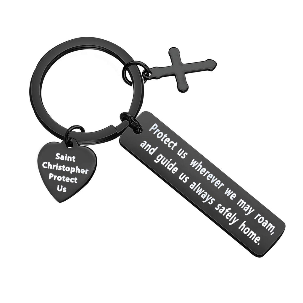 [Australia] - MYOSPARK Saint Christopher Protect Us Keychain Travel Keychain Car Protection Keyring Religious Jewelry Gift for Traveler Driver Saint Protect keychain black 