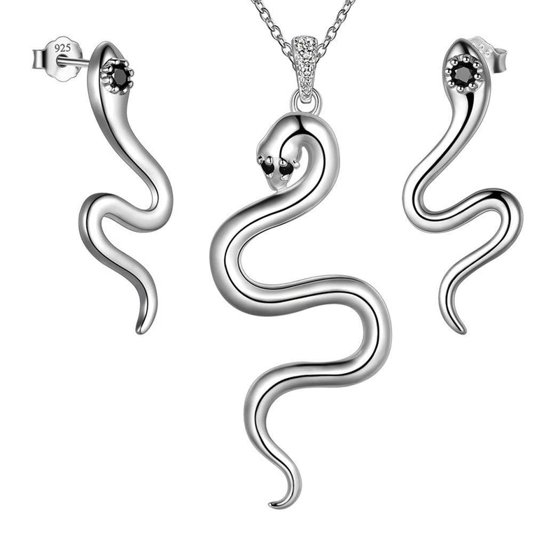 [Australia] - Mens Snake Ring 925 Sterling Silver/18K Gold/Black Gun 3 Colors Animal Snake Adjustable Ring Snake Earrings Necklace Boy Hip Hip Ring Jewelry Gift F, Snake Set Silver 