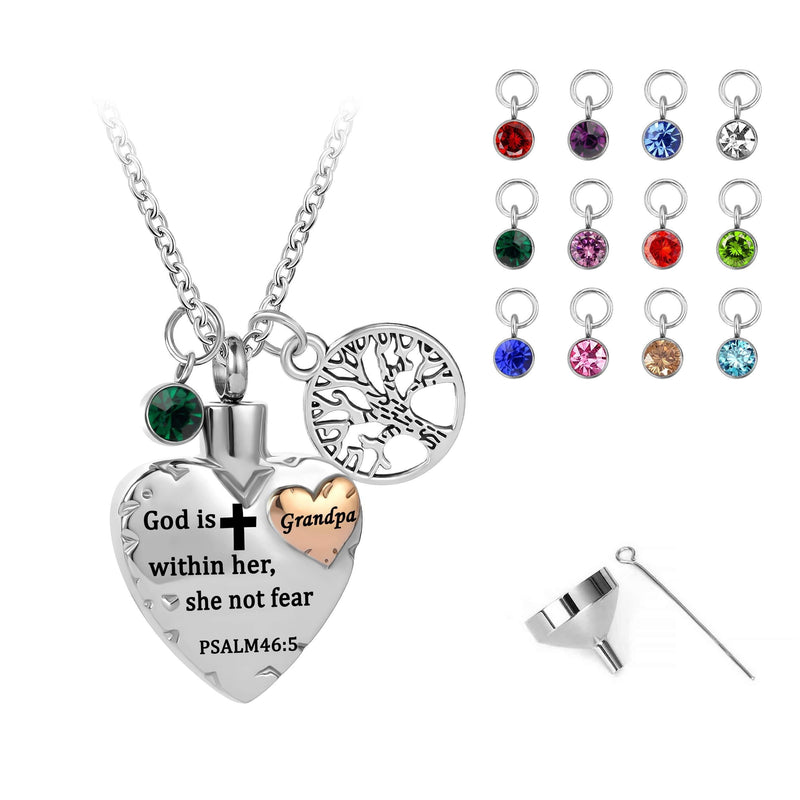 [Australia] - LuxglitterLin Double Heart Cremation Urn Necklace for Ashes Grandma Mom Dad Bible Lord's Prayer PSALM46:5 Urn Pendant 12 Birthstone Memorial Keepsake Ash Holder Jewelry Grandpa 