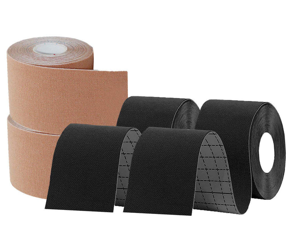 [Australia] - KISEER 4 Pack Kinesiology Tape 16ft Latex Free Elastic Waterproof Breathable Athletes Sports Tape for Knees, Ankles, Elbow, Pain Relief and Shoulder Muscle (Black, Skin) Black, Skin 