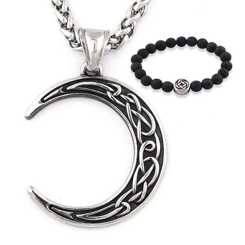 [Australia] - GUNGNEER Stainless Steel Celtic Knot Crescent Moon Pendant Necklace Irish Protection Accessories Keel Chain Jewelry 20.0 Inches 