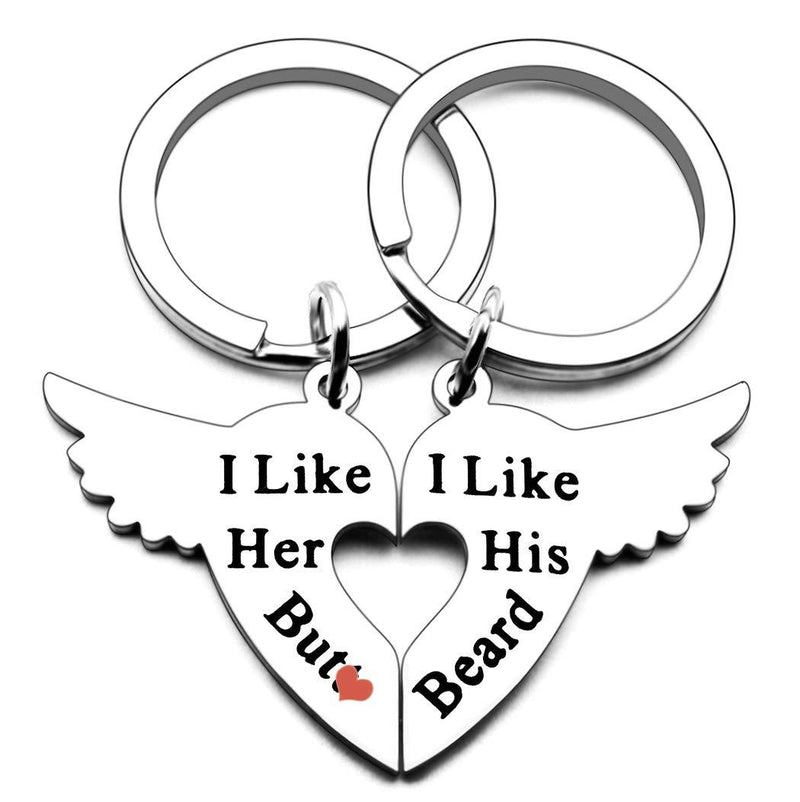 [Australia] - 2PCS Couple Keychain Gifts for Him Men Husband to I Like His Beard Her But for Hubby Boyfriend Birthday Anniversary Valentine's Day Fiance Groom Wedding from Girlfriend Wife Engagement 