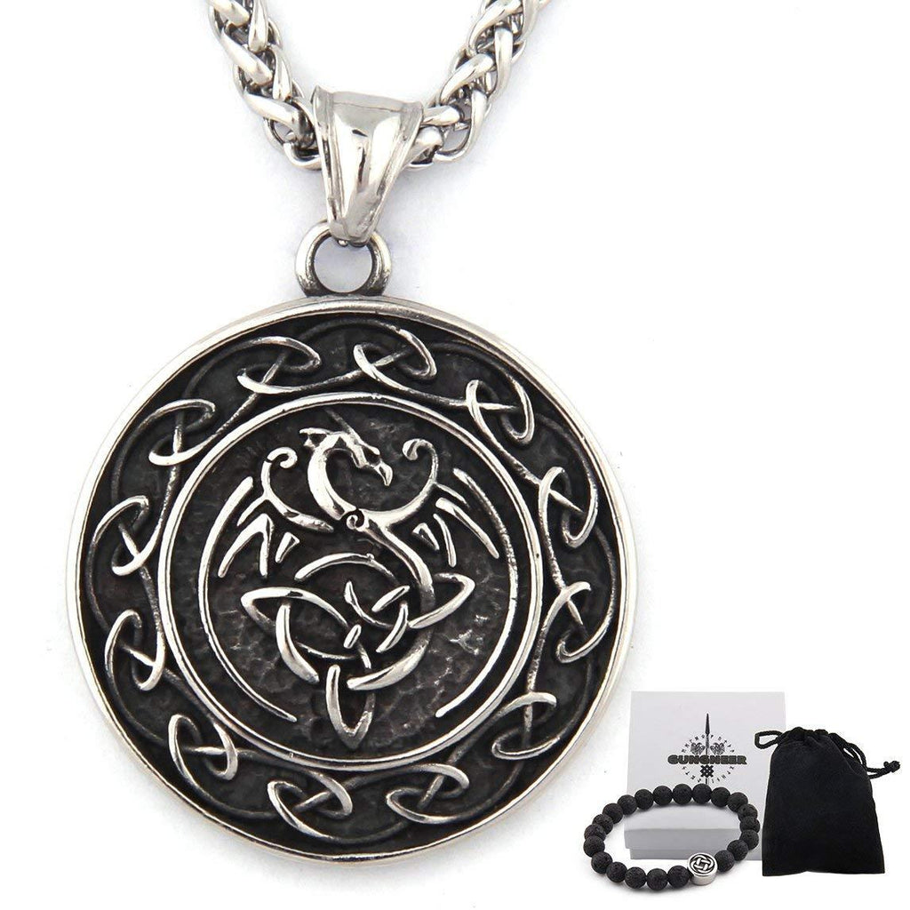 [Australia] - GUNGNEER Stainless Steel Triquetra Celtic Knot Dragon Pendant Necklace Keel Chain Power Protection Irish Jewelry 28.0 Inches 