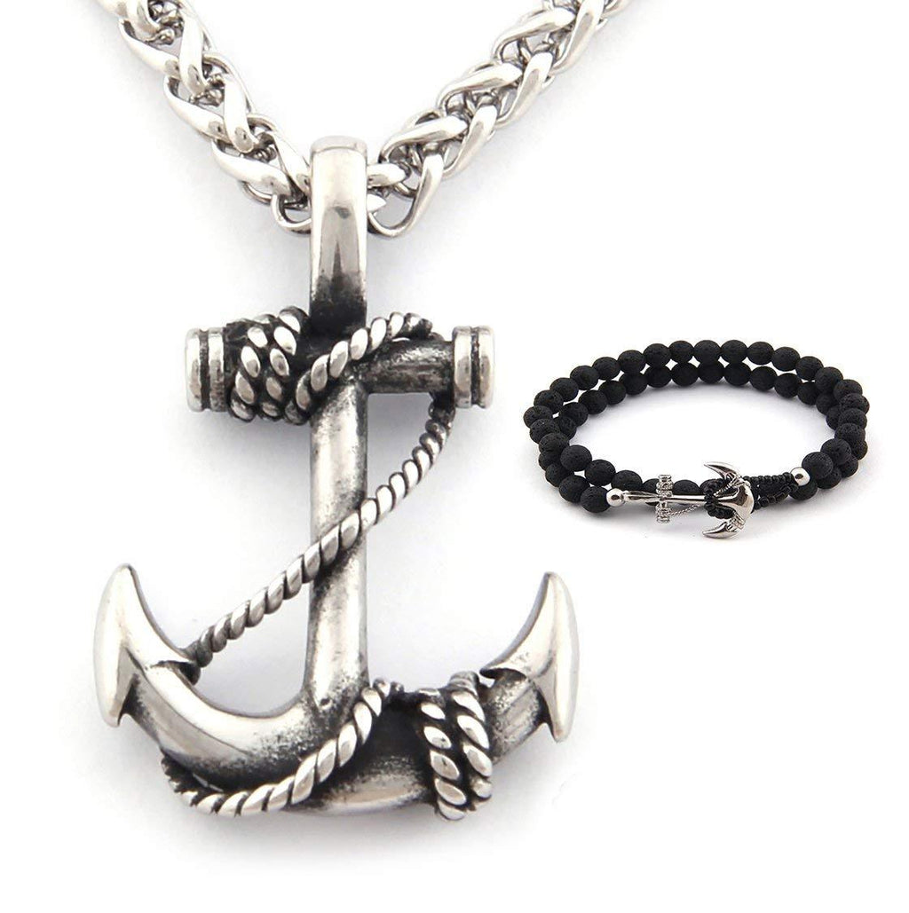 [Australia] - GUNGNEER Nautical Rope And Anchor Necklace Stainless Steel Pendant Keel Chain USN Navy Jewelry Accessory Men Women 28inch 