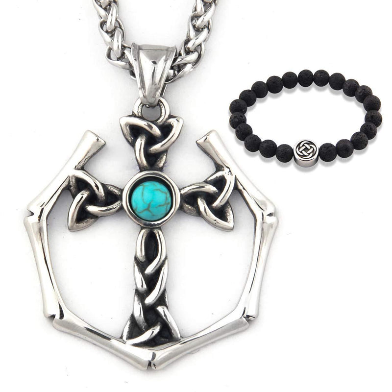 [Australia] - GUNGNEER Men Stainless Steel Celtic Cross Necklace Irish Triquetra Trinity Pendant Infinity Amulet Talisman Jewelry 28.0 Inches 