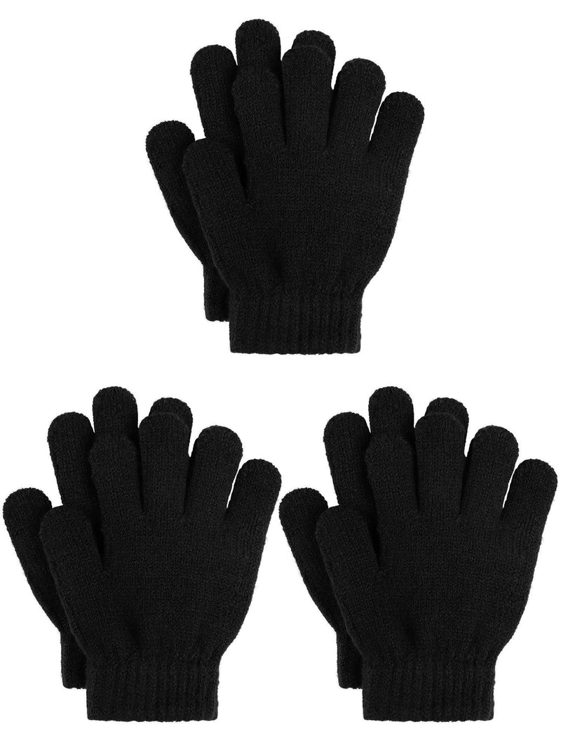 [Australia] - Cooraby 3 Pairs Kid's Winter Gloves Thick Cashmere Warm Knitted Gloves Children Cold Weather Gloves 6-12 Years Black 