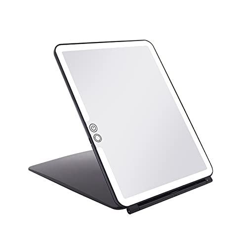 [Australia] - deweisn Folding Travel Mirror Lighted Makeup Mirror with 72 LEDs 3 Colors Light Modes USB Rechargable 1800mA Batteries Portable Ultra Thin Compact Vanity Mirror with Touch Screen Dimming for Cosmetic Black 