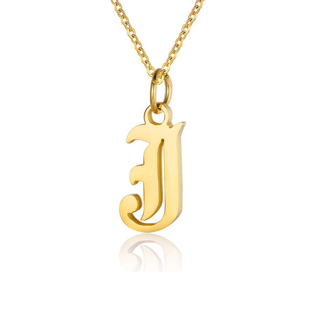 [Australia] - Letter Necklaces for Women Personalized Necklaces 18K Gold Plated Initial Pendant Old English Name Necklaces A-Z Bridesmaid Gift for Girls J 
