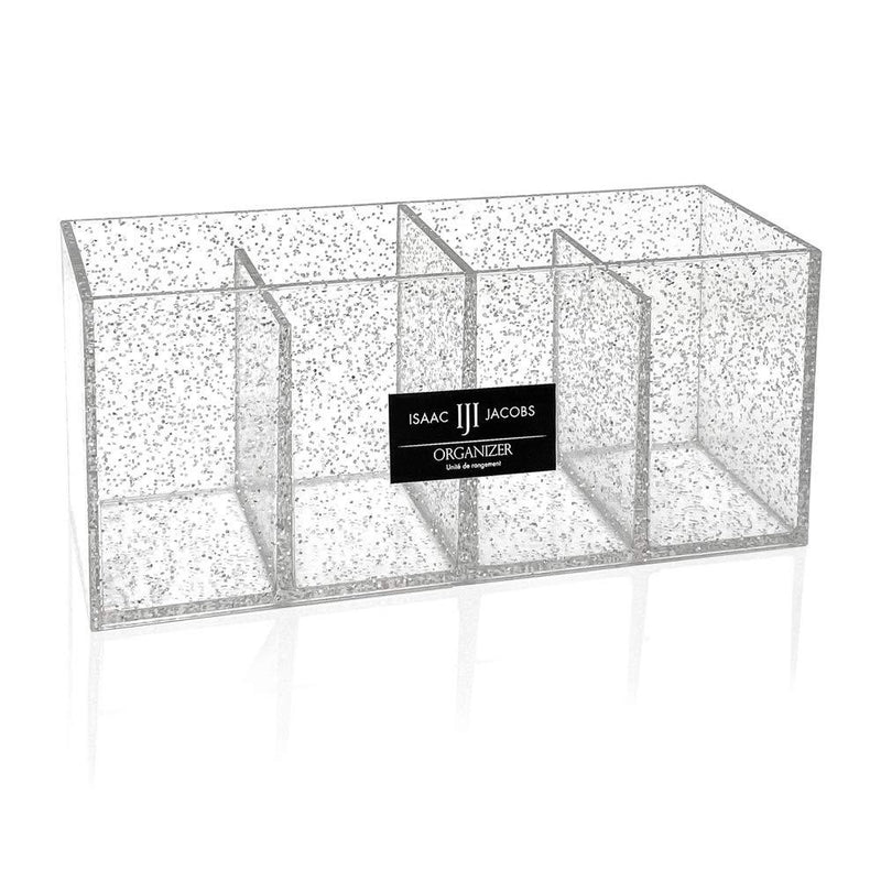 [Australia] - Isaac Jacobs 4-Compartment Clear Acrylic Organizer- Makeup Brush Holder- Storage Solution- Office, Bathroom, Kitchen Supplies and More (4 Compartment, Silver Glitter) 4 Compartment 