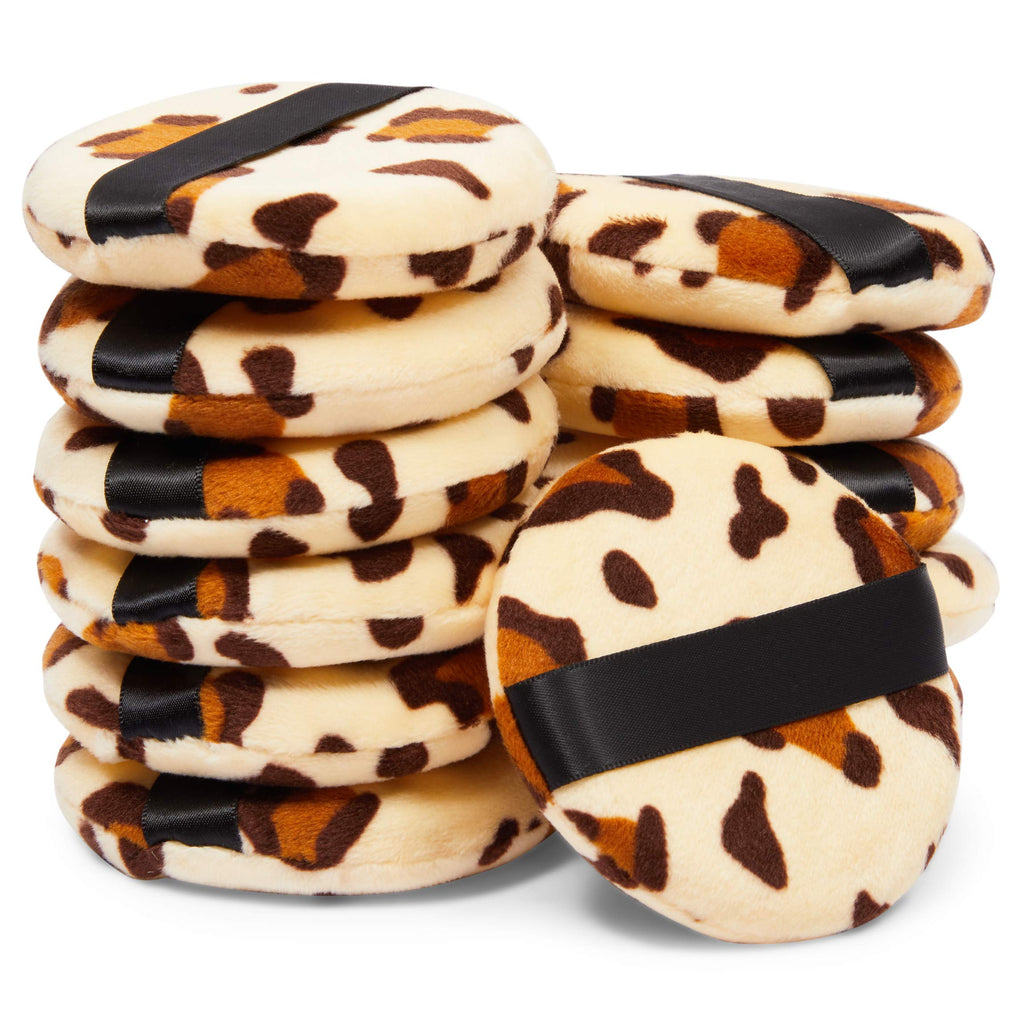 [Australia] - Leopard Print Powder Puffs for Makeup Compacts (3 In, 12 Pack) 