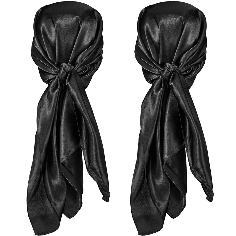 [Australia] - 2 Pieces Silk Head Scarf for Women Sleeping Hair Wrapping Night Satin Scarf Black 