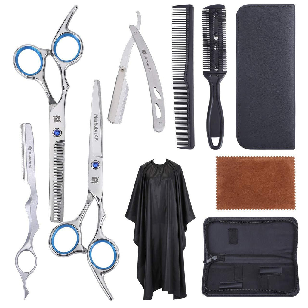 [Australia] - MarhabaAS Professional Hair Scissors Set-10Pcs Home & Salon Scissors, Stainless Steel Thinning Shears - The Only Premium Hair Cutting Scissors Set to Come with a Feather Razor 