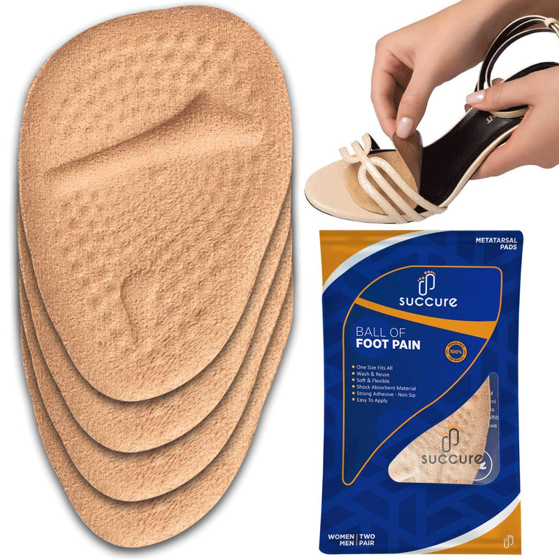 [Australia] - Succure Metatarsal Pads 2 Pair - Soft Gel Forefoot Heel Cushion Inserts for Women Shoes Relieves Pain and Discomfort and Fits All - Beige 