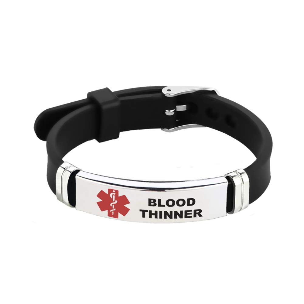 [Australia] - TGLS Red Medical Alert ID Bracelet for Women Men's Emergency First Aid Health Alert Laser Engraved Satinless Steel Adjustable Silicone Wristband Bracelets Blood Thinner 