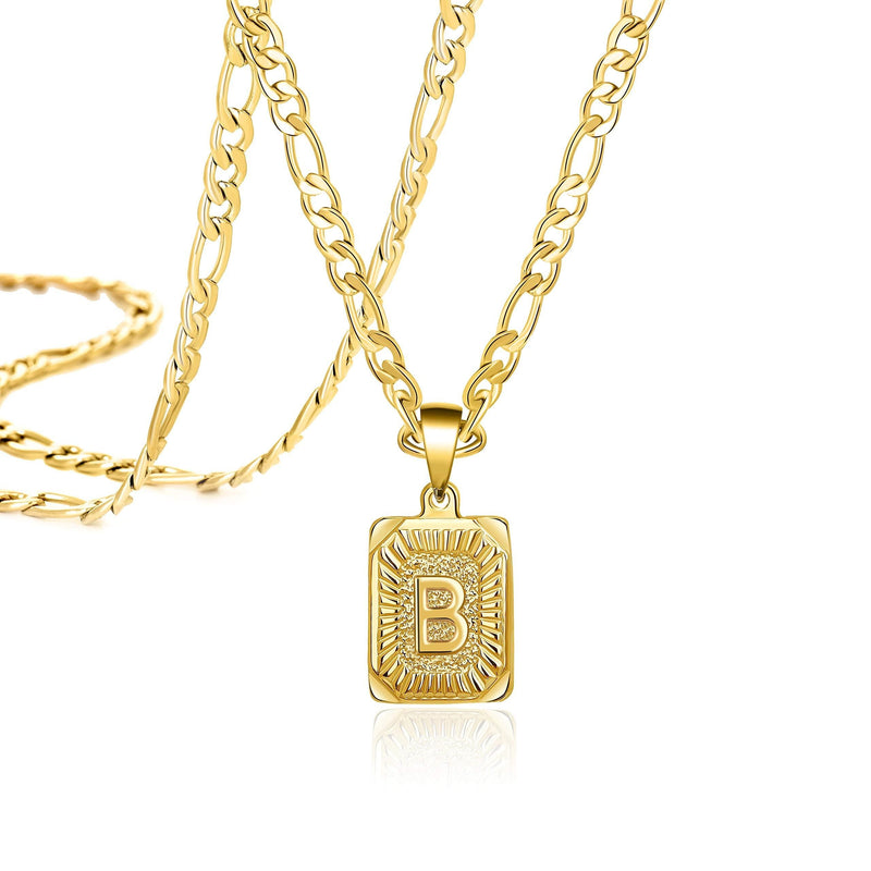 [Australia] - Joycuff 18K Gold Initial Necklaces for Women Men Teen Girls Best Friend Fashion Trendy Figaro Chain Square Letters Stainless Steel Pendant Necklace Personalized 26 Alphabets Length 18 20 22 24 Inches 16.0 Inches B 