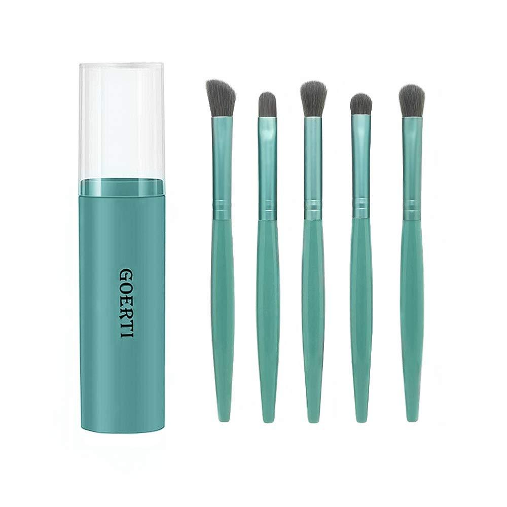 [Australia] - Eye Makeup Brushes Set with Travel Case 5Pcs Essential Eyeshadow Brush Blending and Shading Smudge (Green) Green 
