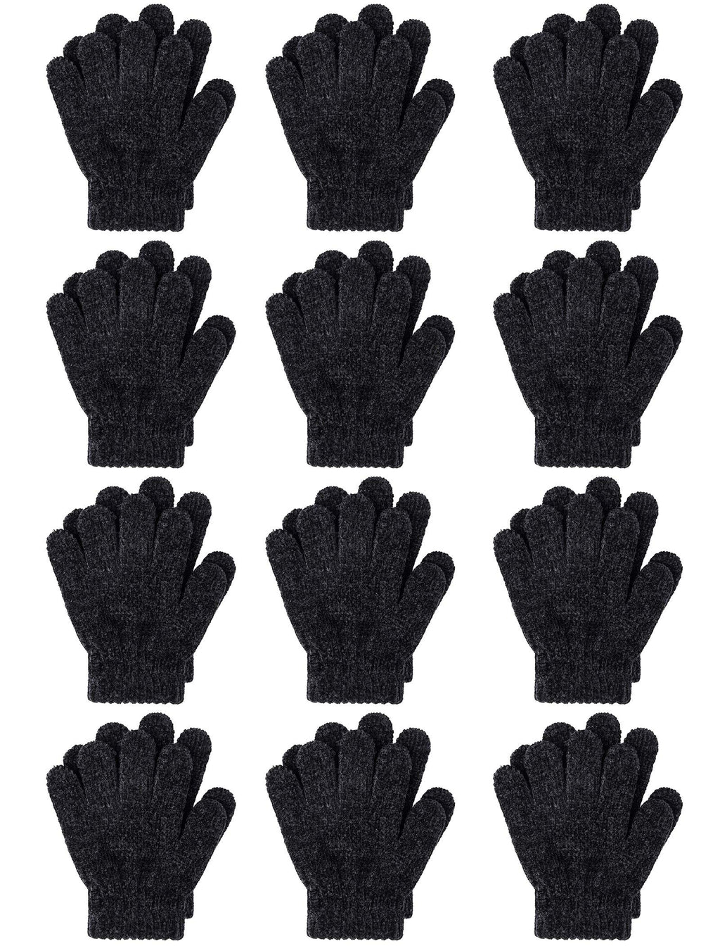 [Australia] - Cooraby 12 Pairs Kids Warm Gloves Chenille Cashmere Stretchy Knitted Gloves for Boys Girls 6-12 Years Black 