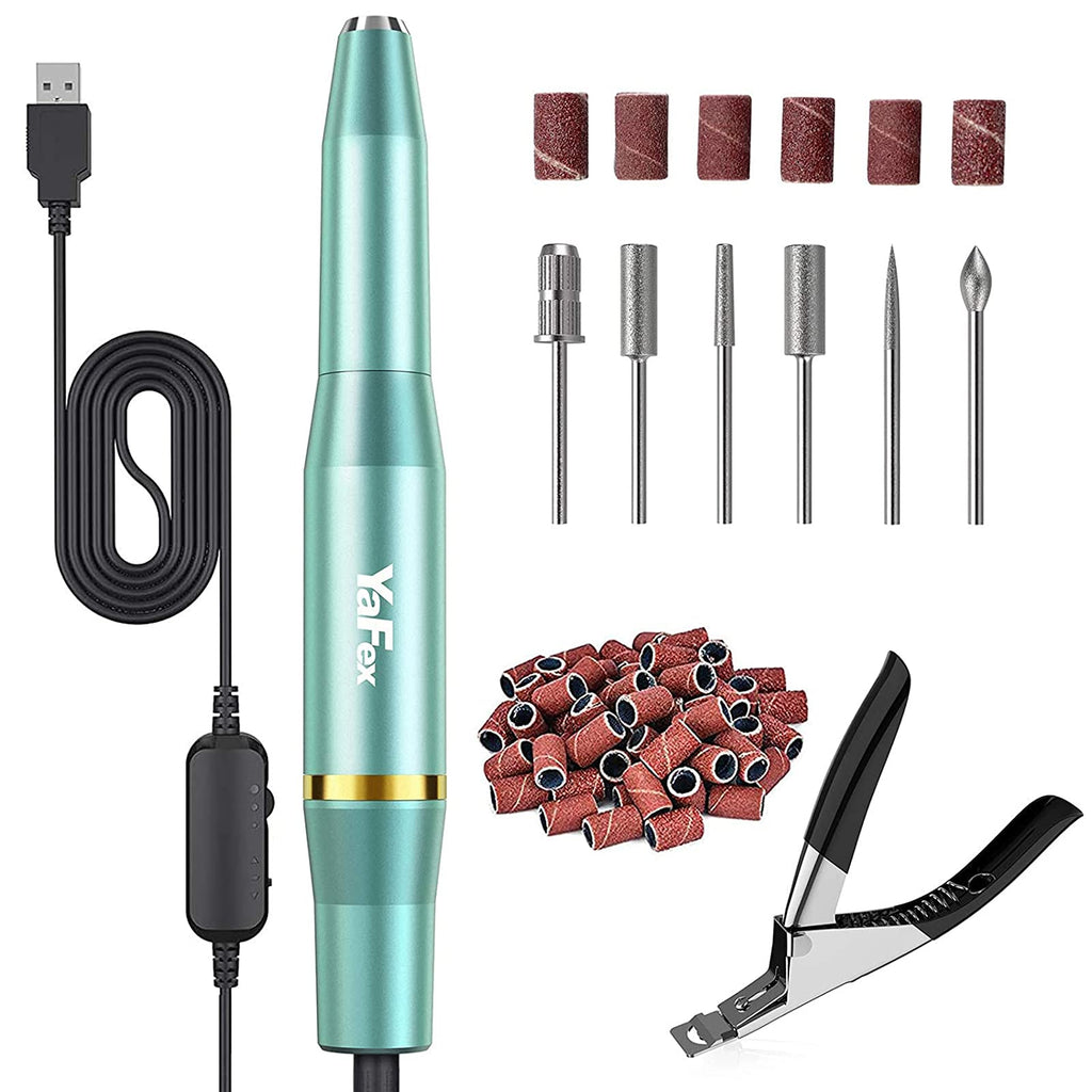 [Australia] - Electric Nail Drill Kit, YaFex Professional Acrylic Nail File Portable Manicure Pedicure Drill Set for Acrylic Gel Nails with False Nail Clipper, Drill Bits Kit and Sanding Bands B-Mint Green 