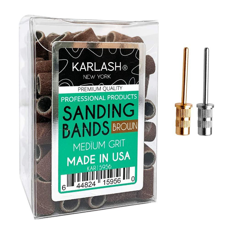 [Australia] - Karlash Professional Nail Sanding Bands Brown Medium Grit File + Free 2 Mandrel (1 Pack) 1 Pack 