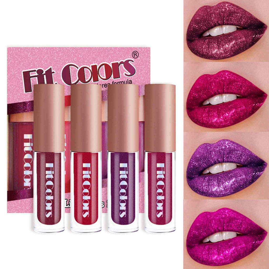 [Australia] - Sumeitang 4 Colors Glitter Lip Gloss Set Diamond Metallic Liquid Lipstick Waterproof Long Lasting Women Lip Makeup 4 Color Glitter Lip Glosses 