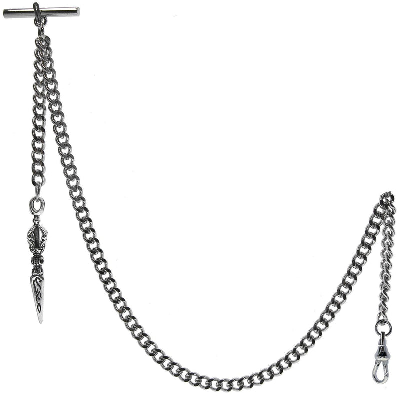 [Australia] - WATCHVSHOP Albert Chain Silver Tone Pocket Watch Chain Vest Chain with Ancient Spear Design Fob on Drop T Bar Swivel Clip AC124A 