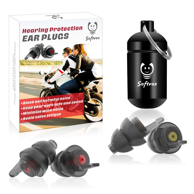 [Australia] - Motorcycle Ear Plugs 2 Pairs, Wind Noise Reduction & Premium Hearing Protection Reusable Earplugs for Motor, Motorbike - Earplugs Set for Motorsports, Parachuting, Touring, Racing, Riding, Shooting Black 