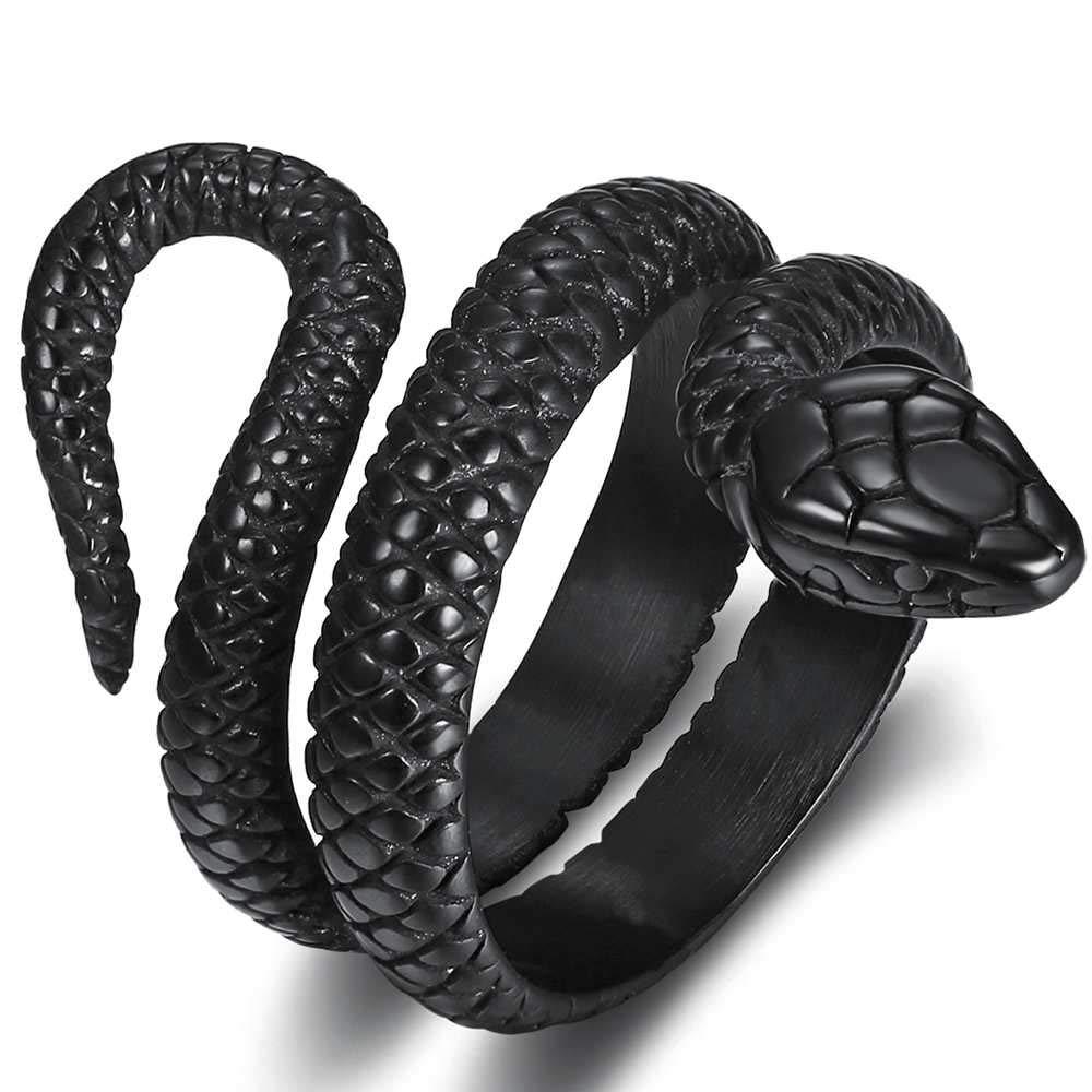 [Australia] - Stainless Steel Retro Vintage Snake Stye Cocktail Party Statement Biker Ring Black 5 