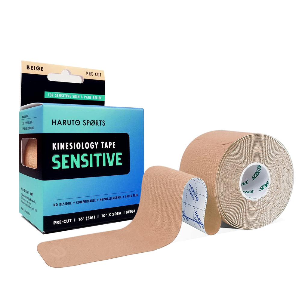 [Australia] - HARUTO Kinesiology Sports Tape, for Pain Relief Strong Support, Therapeutic Tape Physio for Athletic Sports Recovery, 20 Precut 10” Strips (Sensitive Beige for Novice) Sensitivie-beige 