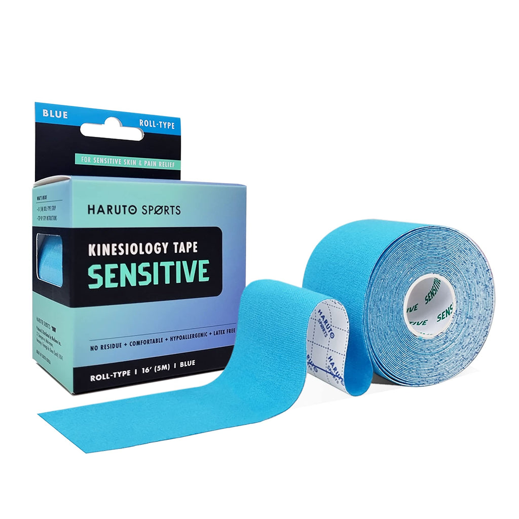[Australia] - HARUTO Sports Kinesiology Tape Sensitive Roll-Type (Blue), Latex Free Sports Tape for Pain Relief Sensitive Skin, Therapeutic Athletic Tape, Muscle & Joint Support Sensitive-blue 
