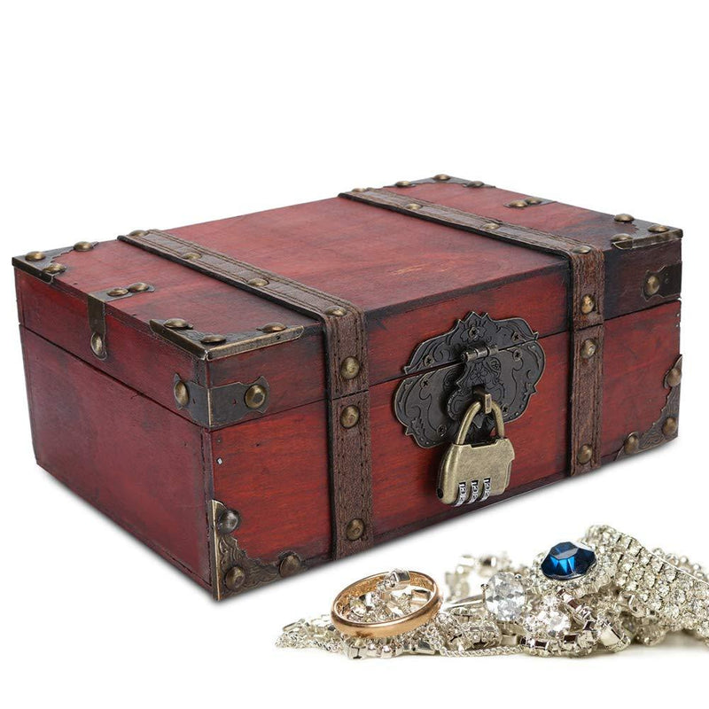 [Australia] - Vintage Wooden Storage Box - Decorative Treasure Jewelry Chest With Lock Home Decoration Chest Box Case Holder Jewelry Gift Box For Jewelry Necklace Earrings Storage (02) 02 