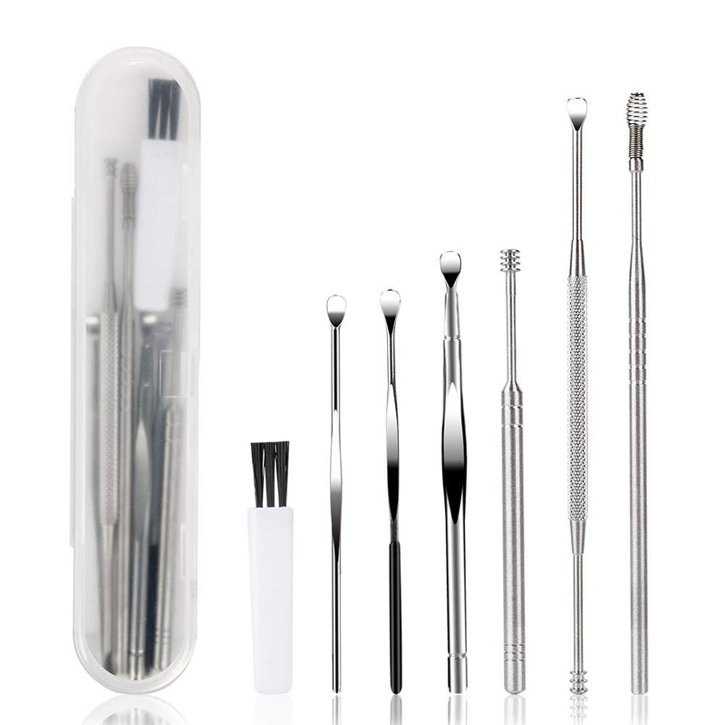 [Australia] - 7 Pcs Ear Pick Earwax Removal Kit, BetyBedy Ear Cleansing Tool Set, Ear Curette Ear Wax Remover Tool with Cleaning Brush and Storage Box, Sliver 