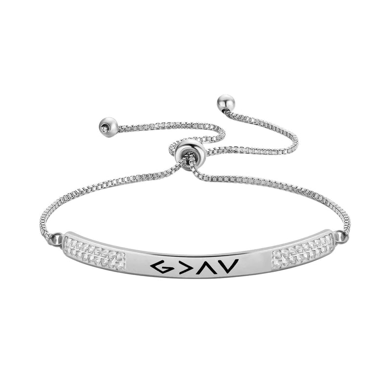 [Australia] - Zuo Bao Baptism Gift Christian Jewelry God is Greater Than The Highs and Lows Crystals Cross Adjustable Link Bracelets G>AV C-S 