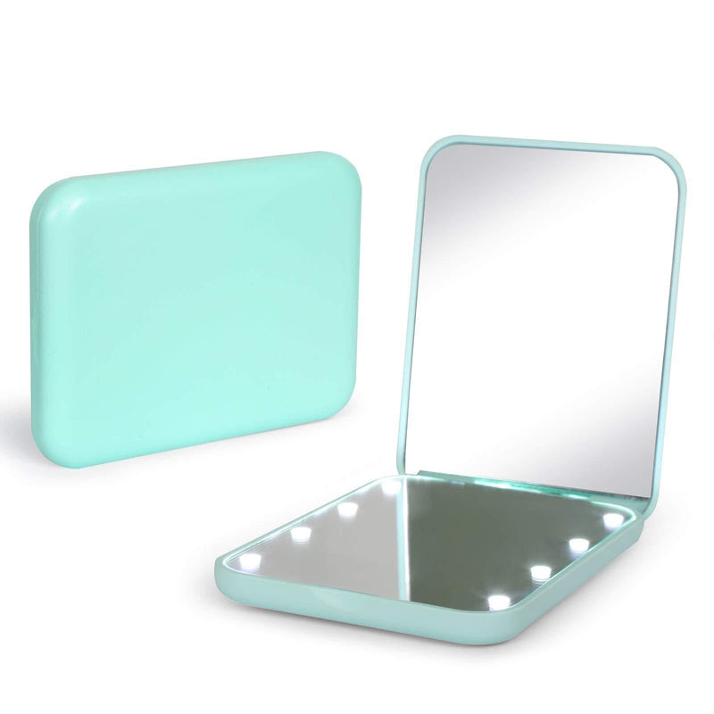 [Australia] - Kintion Compact Mirror with Light,LED Compact Travel Makeup Mirror,1X/3X Magnification Lighted Pocket Mirror,Double Sided,Distortion Free,Portable,Folding,Handheld,Small Compact Mirror for Purses,Gift Cyan 