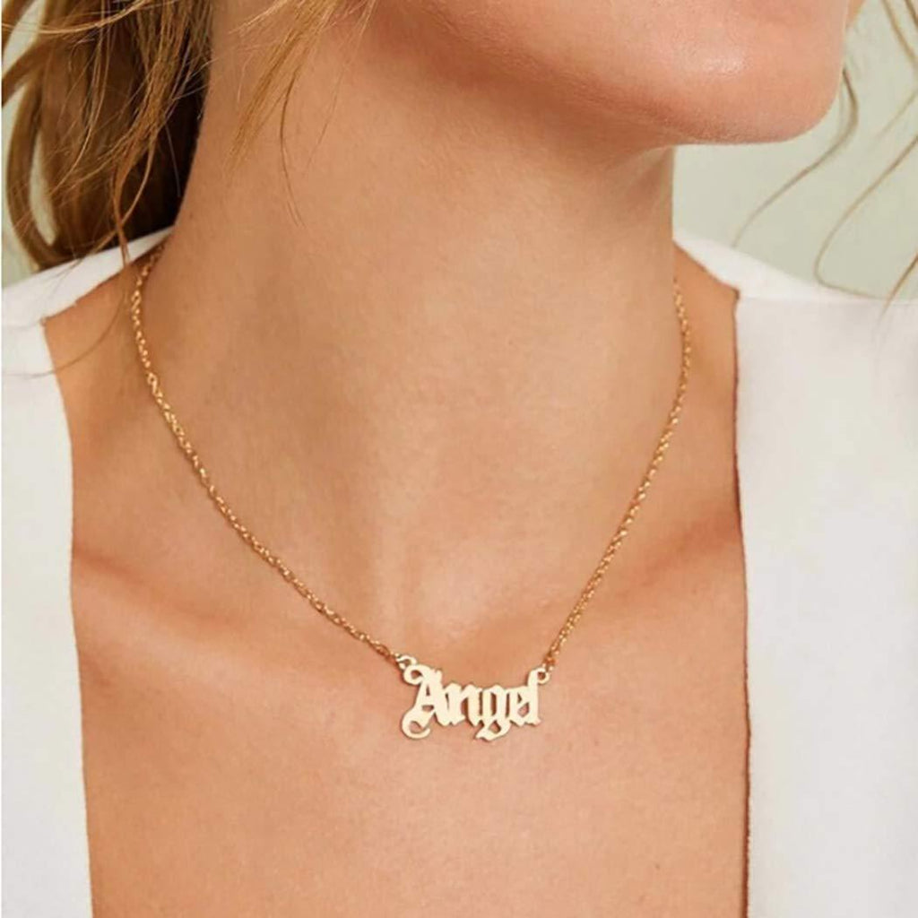 [Australia] - Bmirth Boho Angel Necklace Chain Gold Letter Pendant Neckalce Jewlery for Women and Girls 