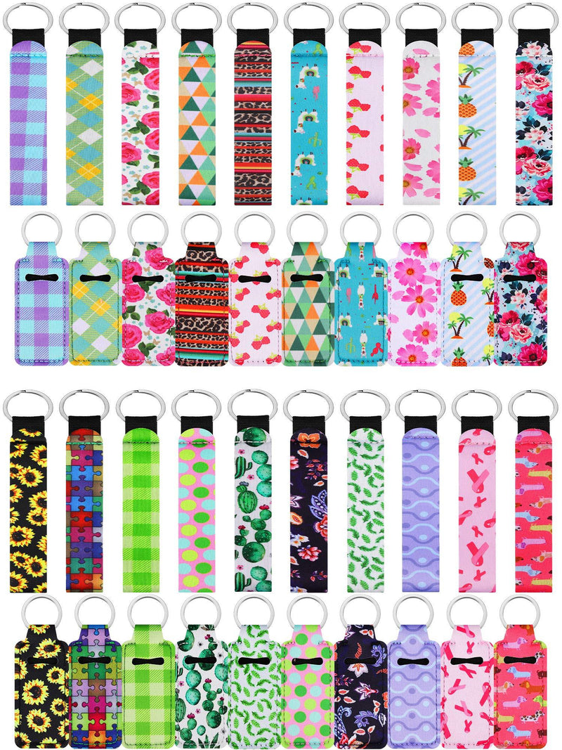 [Australia] - 40 Pieces Chapstick Holder Keychains Neoprene Wristlet Keychain Lanyards Lipstick Holder Lip Balm Pouch Vibrant Colors for Girls Women 