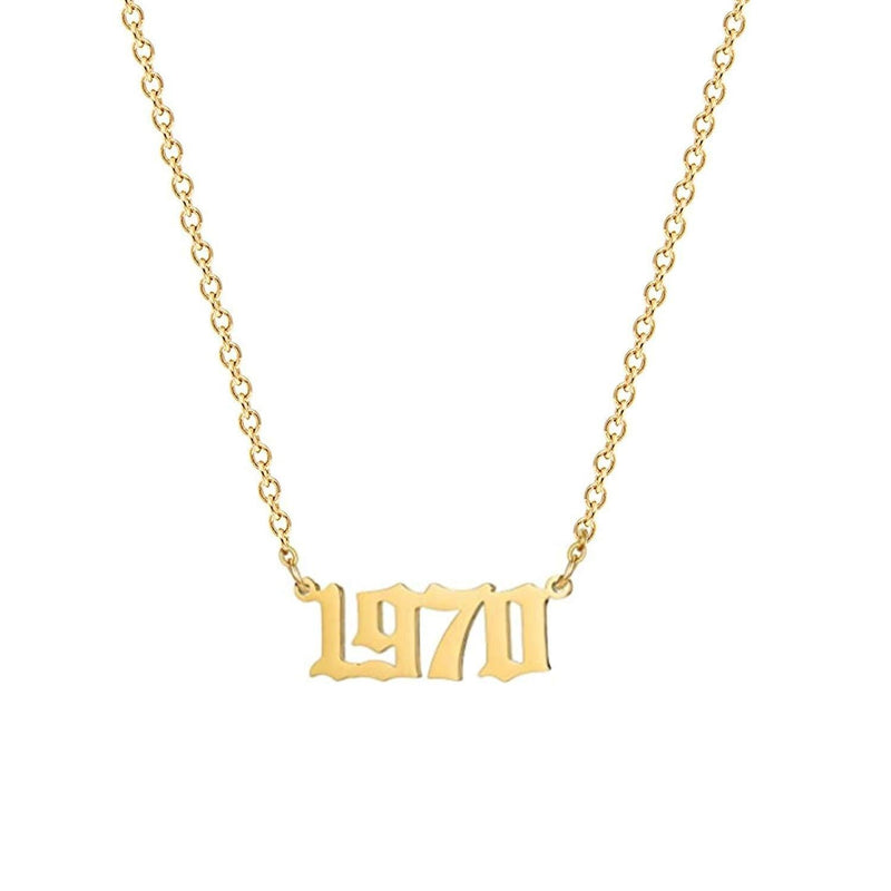 [Australia] - Birthday Year Necklace, 18K Gold Plated Stainless Steel Birth Year Number Pendant Necklace Memorable Anniversary Jewelry for Women Girls 1970 
