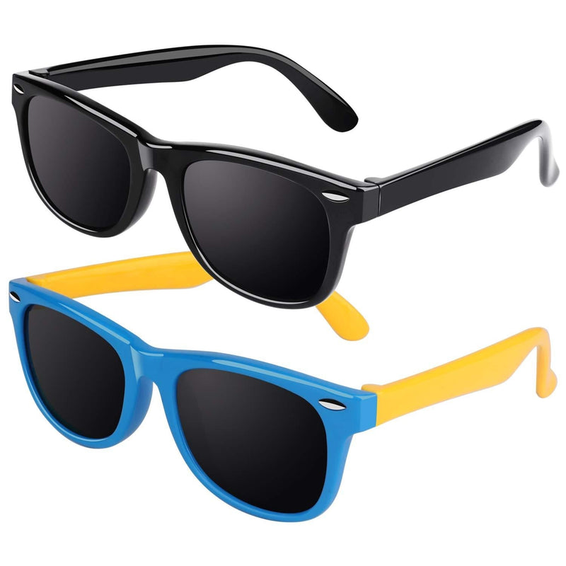 [Australia] - CGID Soft Rubber Kids Polarized Sunglasses for Children Age 3-10,K02 2p Black and Blue Yellow Grey 