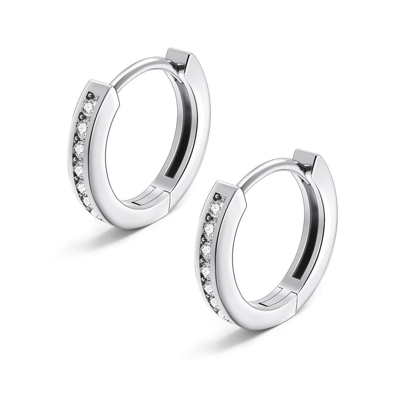 [Australia] - Small Huggie Hoop Earrings for Women 10mm - 14K White Gold Plated Cubic Zirconia Cuff Hoop Earrings 925 Sterling Silver Post Hypoallergenic Cartilage Earring for Women Girls 