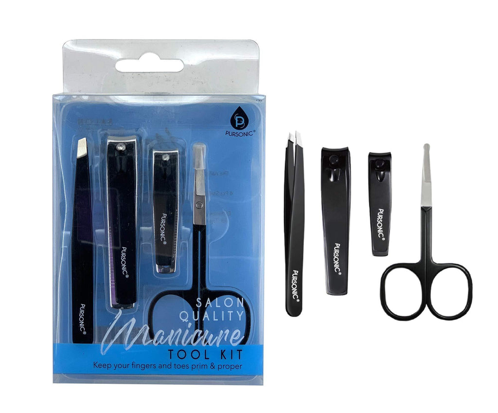 [Australia] - Pursonic | Salon Quality Manicure Tool Kit for Manicures & Pedicures, Includes Nail Clippers, Tweezers & Nail Scissors - Durable Stainless Steel Material with Anti-Slip Design for High Performance and 