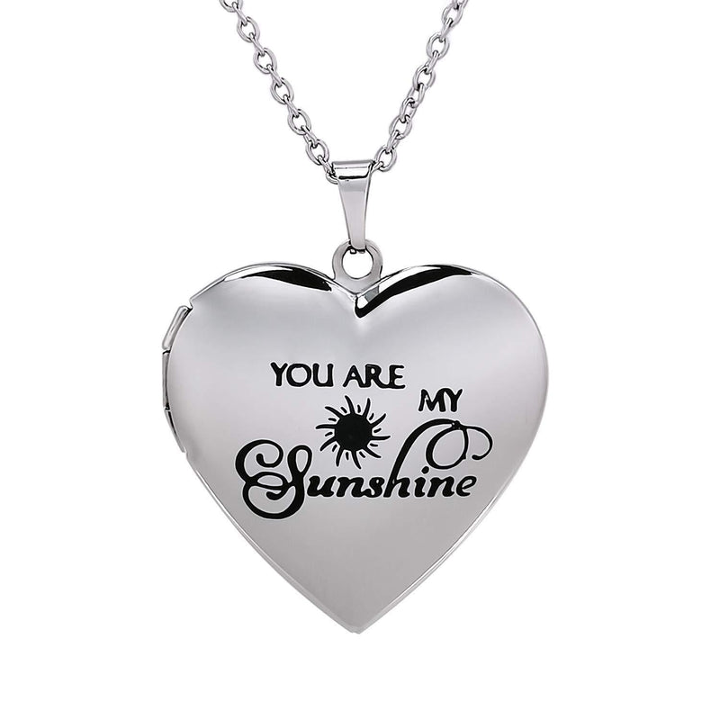 [Australia] - POWER WING Heart Locket Necklace for Women Girls That Holds Pictures Engraved Photo Lockets Gifts 20" Chain Engraved You are My Sunshine 