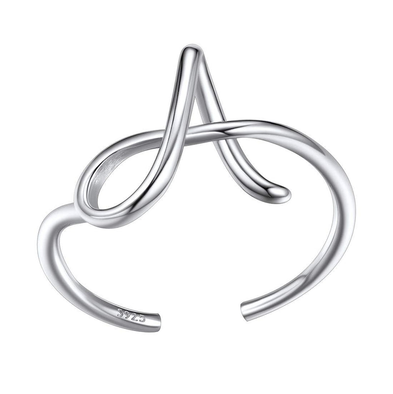 [Australia] - Personalized Silver Initial Letter Ring Open Ring Adjustable Women Statement Rings Party Jewelry 925 Sterling Silver A-Z 26 Letters Initial Name Rings for Women Men,Crystal or Twisted Style 01.Plain Initial A 