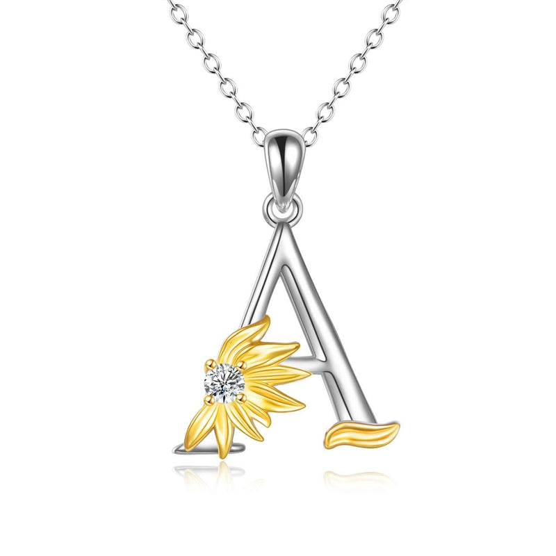 [Australia] - POPLYKE Sterling Silver Initial Alphabet Letter Script Name Pendant Chain Necklace for Women Girls for Sunflower A 